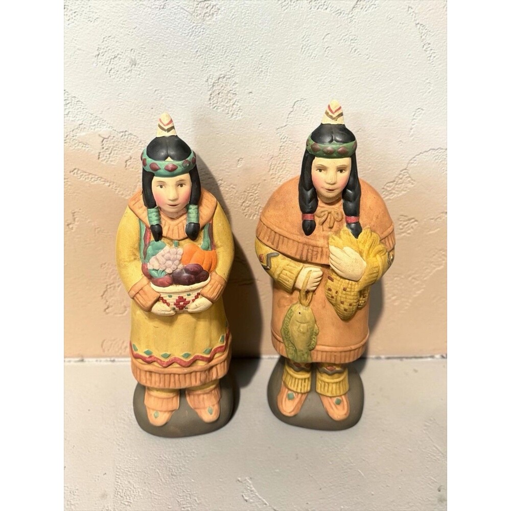 Vtg Midwest of Cannon Falls Thanksgiving Harvest Native American Couple Ceramic